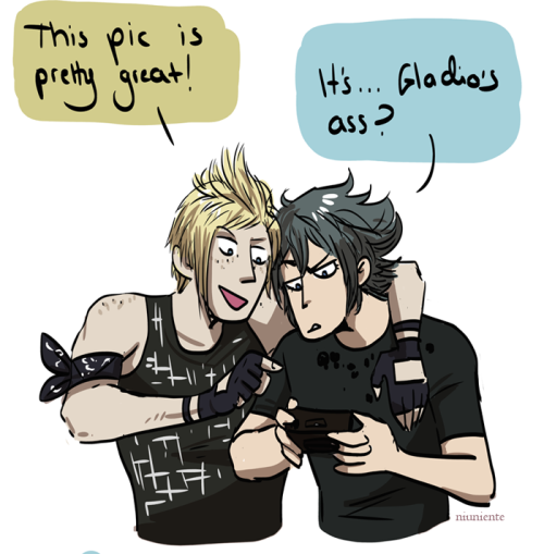 niuniente: Here comes the cute gays Seriously, where are you aiming that camera, Prompto? Have you s