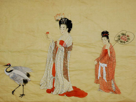 “Beauties wearing flowers” by Tang dynasty painter Zhou Fang