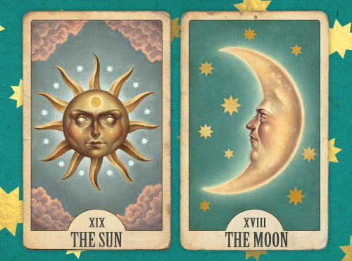 ✸ Gold foil prints of The Sun and The Moon Tarot are now available in my shop for preorder! ✸The bor