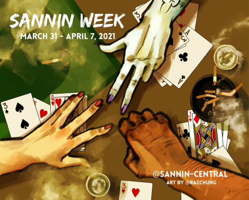 sannin-central:Promotional artwork by @razchung, posted with permission.Come join us for a celebrati