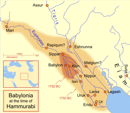 Babylonian territory upon Hammurabi&rsquo;s ascension to the throne, in 1792 BCE, and upon his d