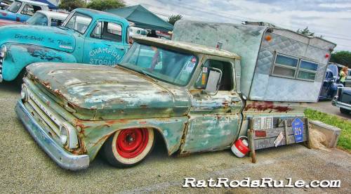 Let’s go campin’… haha!!!  #ratrod #camper #truck #pickup