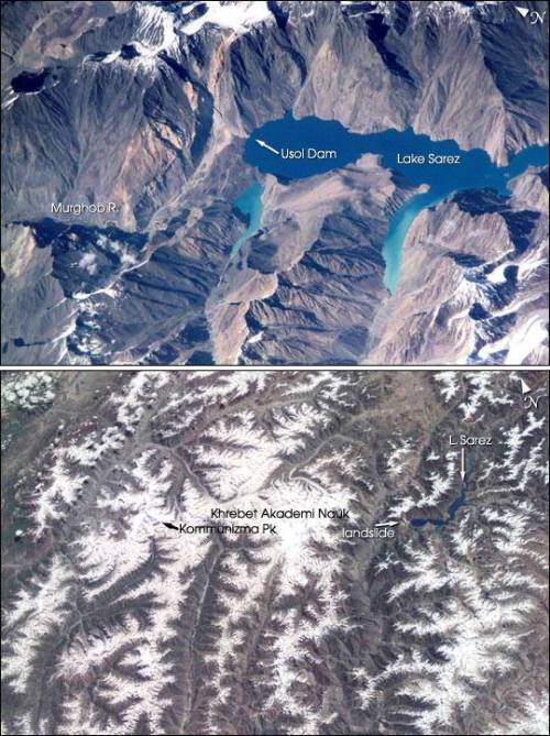 Lake SarezWithin the rugged Pamir Mountains of Tajikistan lies Lake Sarez, a very young lake basin t