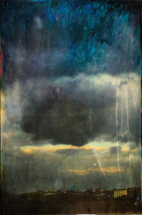 DARK SKIES No. 5 / 30x20 / Mixed media, photography, oil, pastel on birch panel