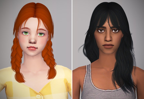 All these hairs come in @poppet-sims textures and v2 colors. Meshes included, elders go gray, binned