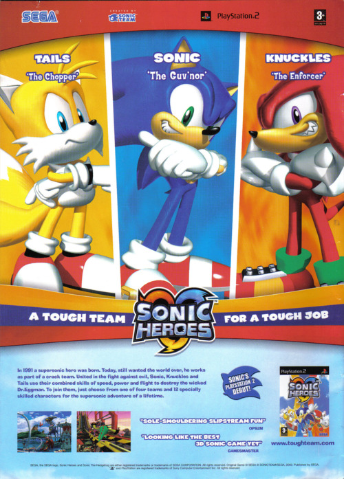 gentlemangeek:sonichedgeblog:A British advert for ‘Sonic Heroes’. @hamuko-san @scribblec