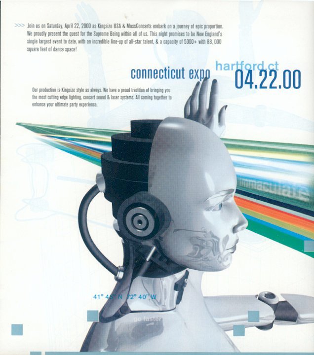 Y2K Aesthetic Institute — 'Techno-logy: A New Religion' rave flyer (1996)