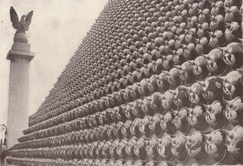 scrapironflotilla: Giant Pyramid of Captured German Pickelhaube Helmets from WWI Grand Central Termi