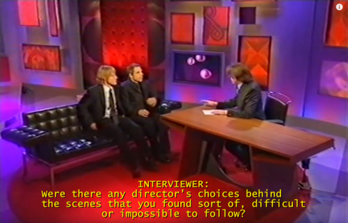 janecrockeyre:[Interview with Ben Stiller and Owen Wilson on the Jonathan Ross show, ca. 2004, just 