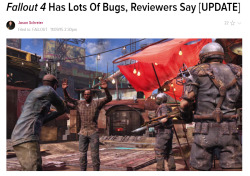 loltaku:  Linking to other reviews with no personal experiences and only a mention that their FO4 review would be ‘soon’? Sounds like somebody wasn’t prioritized for a review copy!   no shit it has a lot of bugs. its made by bethesda. 