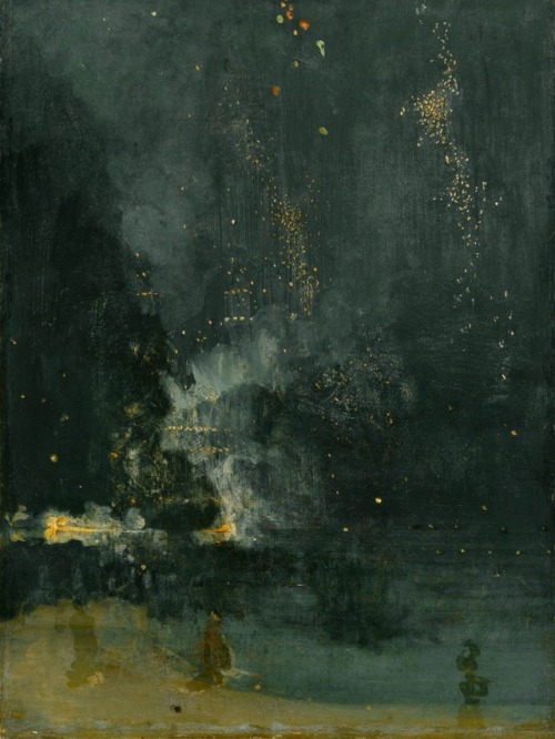 furtho:James Abbott McNeill Whistler’s Nocturne In Black And Gold: The Falling Rocket, c1875 (via he