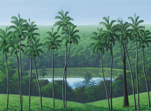 cum-andcaprisun:  blastedheath: Tomás Sánchez (Cuban, b. 1948), Retorno al palmar de la laguna, 1994-95. Acrylic on canvas, 43 x 58 1/2 in.   ☀️