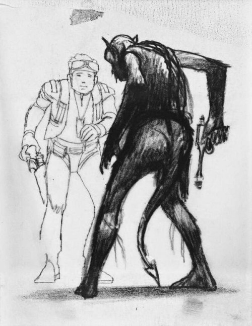 talesfromweirdland:A bust-up at the Mos Eisley cantina: Ralph McQuarrie concept art for Star Wars (1