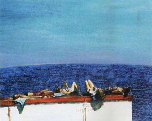 On the Ship    -    Maria Filopoulou.Greek b.1964-Oil on canvas