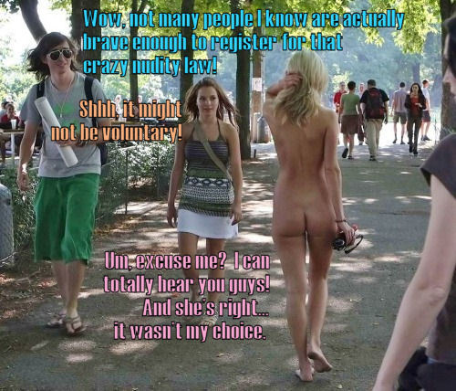 Girls walking naked in public park