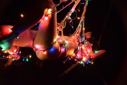 rope-by-killianz:  Rigging at Sin-O-Matic in Boston. Figured I would go with Christmas lights to spice things up for the season.   Pictures by the club photographer Hangman Judas.  Rope by me. 