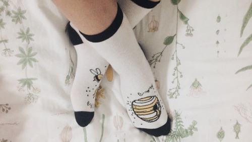 beeclub:my love akira @rougherthanconcrete gave me bee socks and they’re the cutest things ever! @me