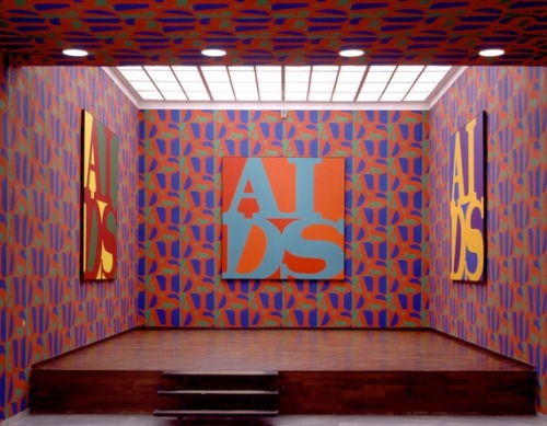 nyctaeus:General Idea, AIDS, installation, three paintings, acrylic on canvas, screenprint on wallpa