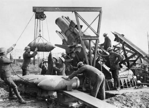 Royal Marine Artillery crew loading a 15-inch howitzer during the Third Battle of Ypres