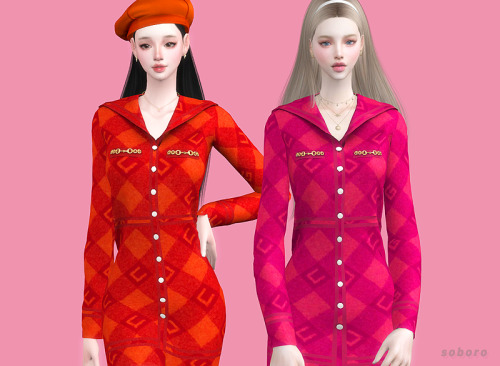soboro-sims: [soboro] Gucci Wool Dress With Contrast Trim  New mesh 28 Swatch Clothing body All LODs
