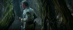 tatooineknights:  “Your weapons - you will not need them.”He started to strap on his weapon belt. Luke gives the tree a long look, then shakes his head ‘no.’ Yoda shrugs. Luke reaches up to brush aside some hanging vines and enters the tree.
