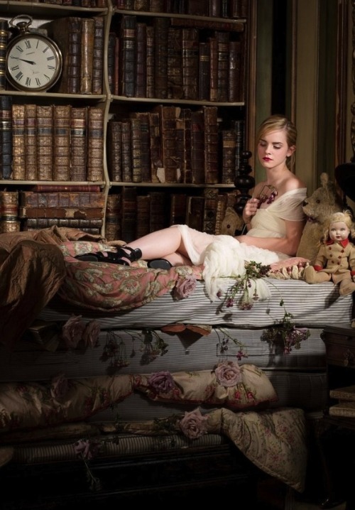 Emma Watson as The Princess and the Pea with books to read. Galaxie Magazine, August 2009 issue.The 