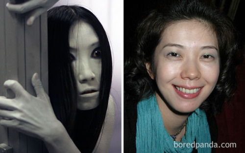 unexplained-events:  Horror Movie Stars With and Without MakeupFrom left to right:Samara – Daveigh Chase (The Ring, 2002)  Kayako – Takako Fuji (The Grudge, 2004) Pale Man – Doug Jones (Pan’s Labyrinth, 2006)Ghostface – Dane Farwell (Scream,