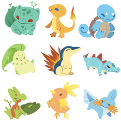 hawberries:  THAT’S ALL OF THEM! i did it, i drew every single starter………..’s unevolved form yay me. sorry for uploading this same thing three times in two days but i am just very excited about having done a lineless experiment i’m actually