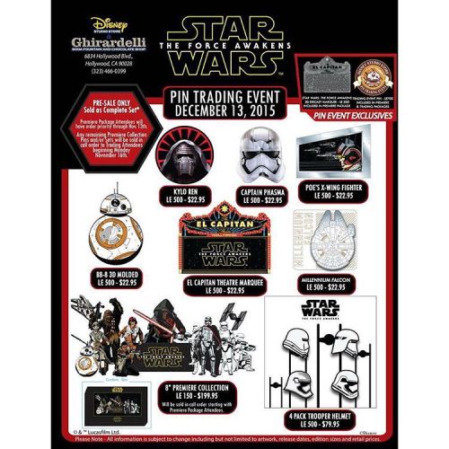 Here are the pins being released at the Star Wars: The Force Awakens pin event on December 13th in H