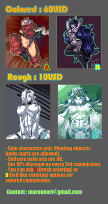 ryu2-5:  artmoroon:  artmoroon:  &lt;Update-2017-02-17&gt; [When you order, please answer the items below and send to my email (moroonart@gmail.com)] 1. Username (for blog account), You can ask me anonymous/private commission but you should send me your