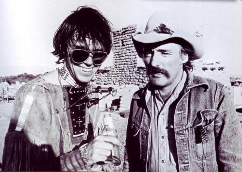limaotto: Neil Young and Dennis Hopper sharing a pint of Jim Beam. On the set of Human Highway (1982