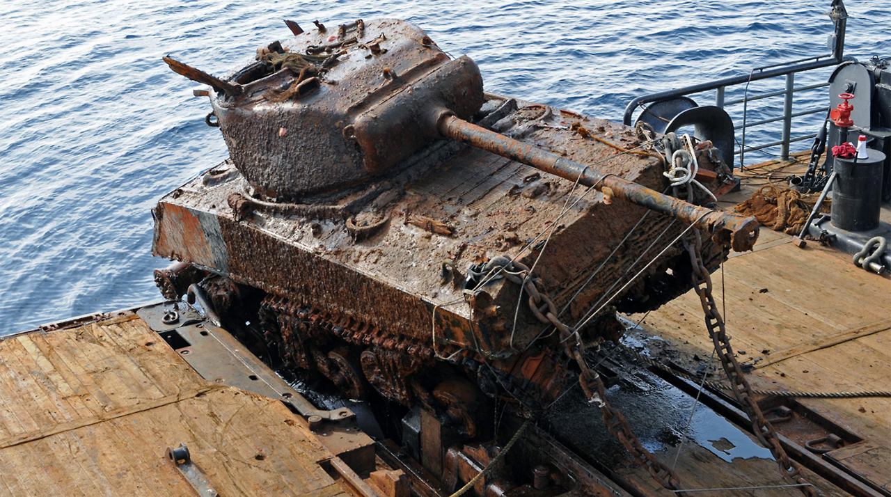 m4a1-shermayne:The Russian Navy recently discovered and raised sunken M4 Shermans