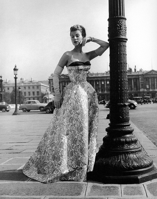 bluevelvetvintageblog:  Stella in stunning satin strapless evening gown by Jacques