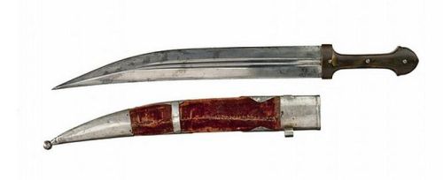 art-of-swords:Caucasian Kindjal DaggerDated: circa 1860Medium: steel, ivory, bone, velvet, wood, nie