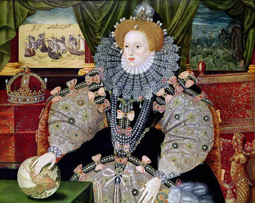 George Gower oil painting of Elizabeth I Queen of England to commemorate the defeat of the Spanish A