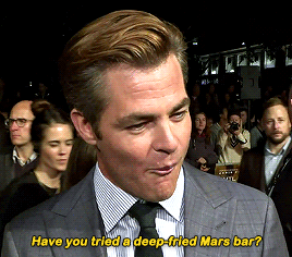 stars-bean:Chris Pine, deep-fried Mars bar and haggis.