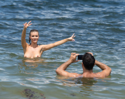 toplessbeachcelebs:  Joanna Krupa (Model) swimming topless in Miami (June 2015) 