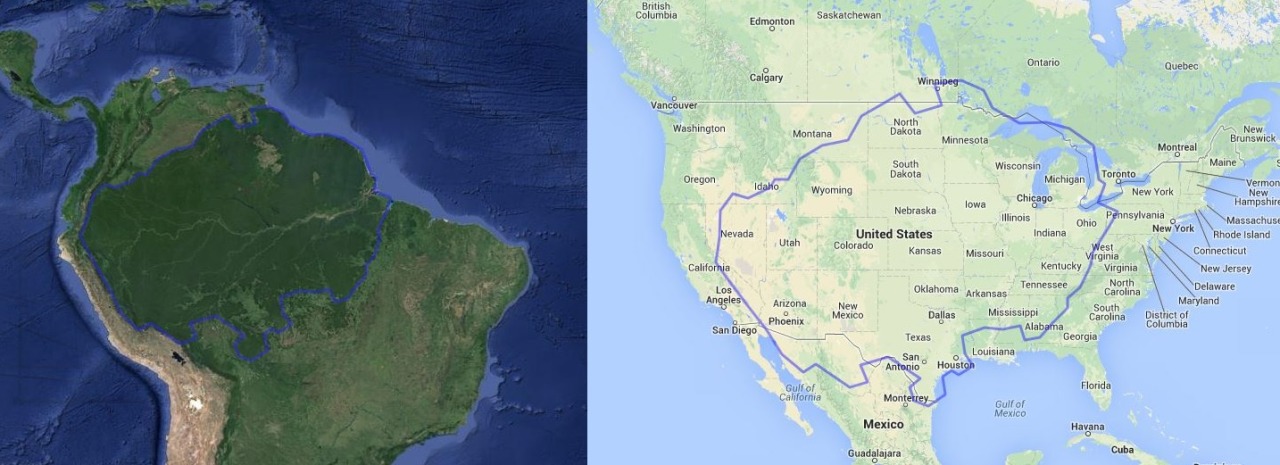 Size Comparison Of The Amazon Rainforest And The Maps On The Web