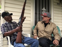 imyourhuckleberrry:  buttpee:  Had a pretty incredible morning hanging out in East Austin with the oldest living WWII vet Richard “Ritchy” Overton.He is such an inspiring man. He still drives his Ford truck &amp; his 1971 Monte Carlo that he bought