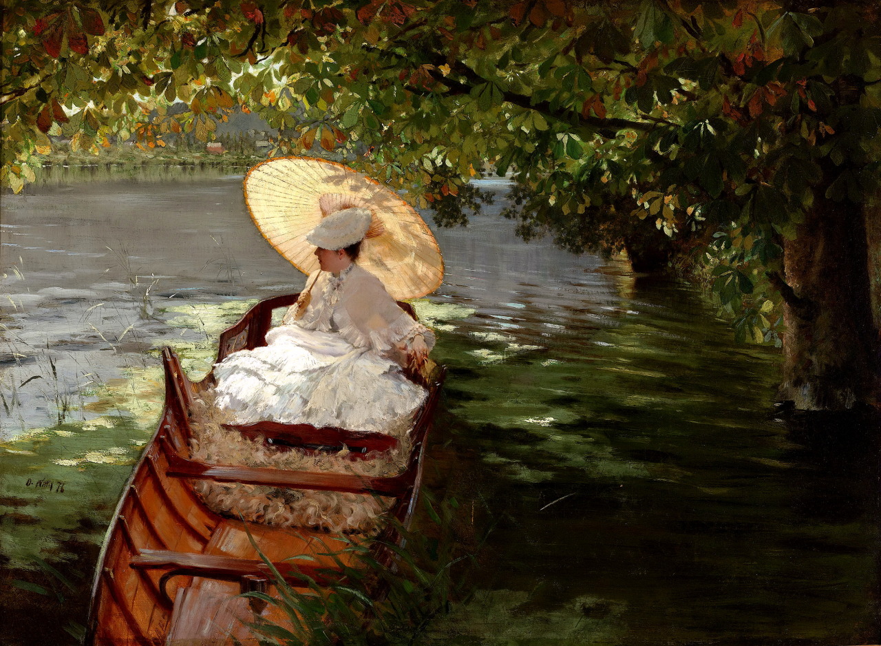 master-painters:    Giuseppe De Nittis - Woman in a canoe - 1876   