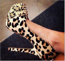 shoespie-official:  Sexy Leopard Suede Round Toe Rivets Decoration High Heel Shoes 