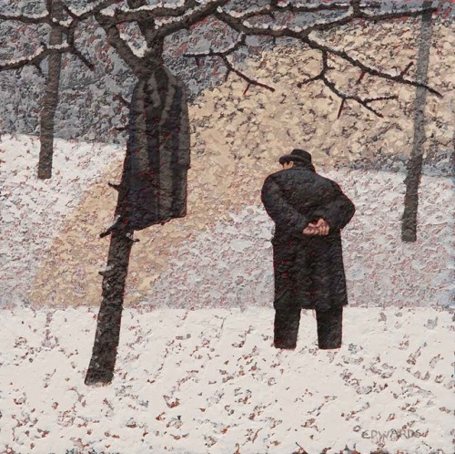 The Passing Train    -    Mark Edwards , 2018.British, b. 1951-Acrylic on canvas, 30 x 30 cm. (11.8 