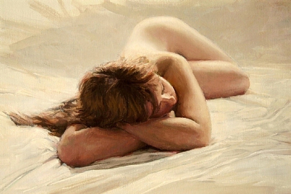 artbeautypaintings:  Reclined in white - Jacquelyn Bischak