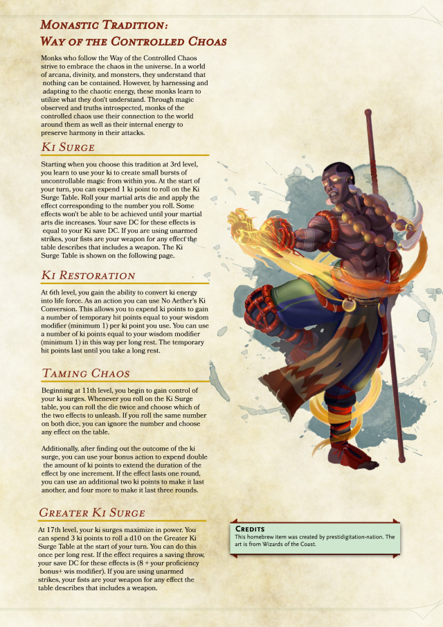 Monastic Tradition Way of the Controlled Chaos Monks who follow the Way of the Controlled Chaos