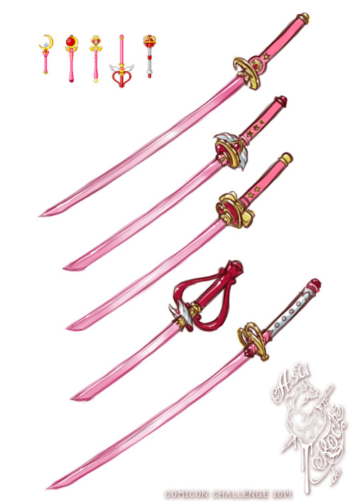 tiny012:asurocks:some awesomely pink SAILOR MOON KATANAS for my comicon challenge entryomg! YES!!