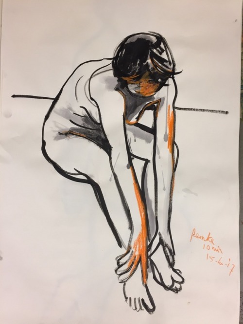 kundst:Arnoud van Mosselveld (NL 1961) Femke (2017) 10 minutes figure drawing. Ink and crayon on pap