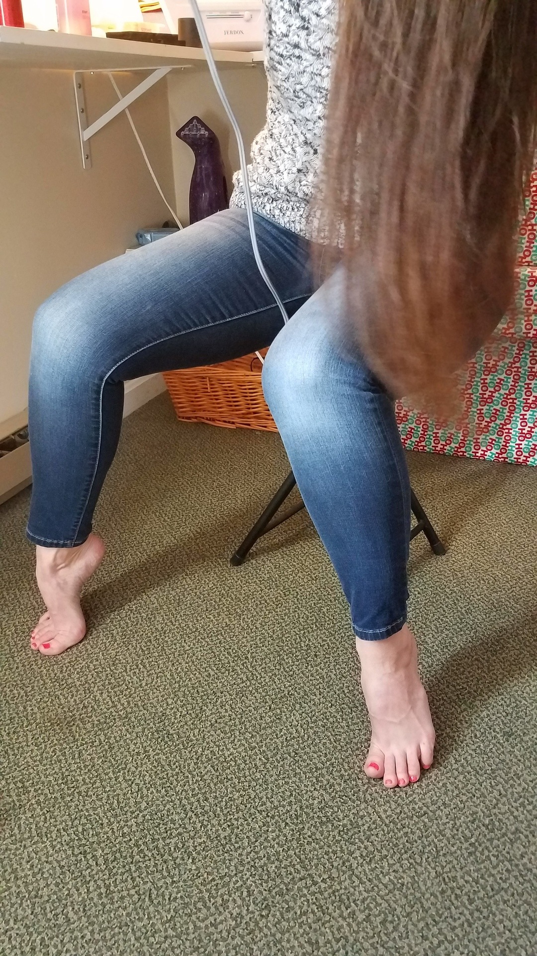 myprettywifesfeet:  My pretty wife out of the shower and blow drying her hair bare