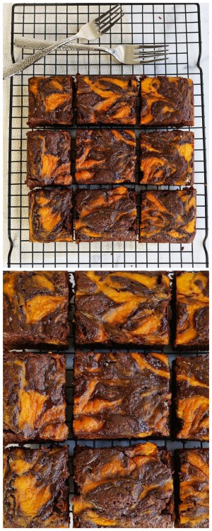 decadentdessertsblog:Pumpkin Swirl Brownies Recipe from A Beautiful Mess.