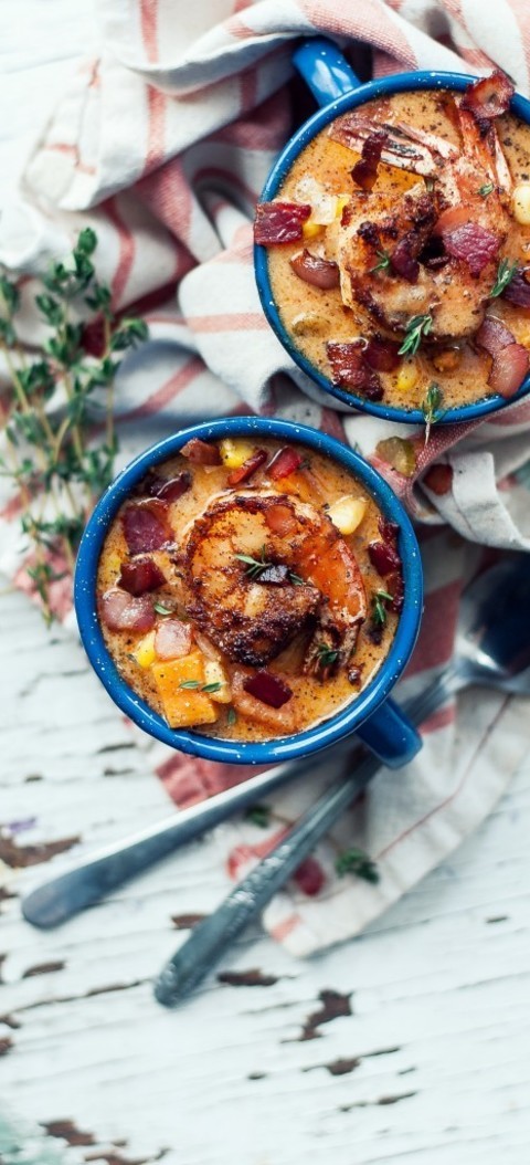 Smokey Shrimp, Corn And Sweet Potato Chowder