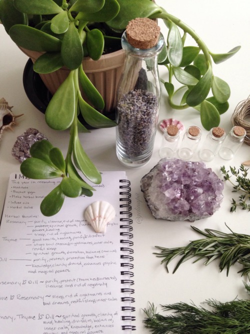 floralwaterwitch:I made some herbal bundles using fresh thyme, rosemary and dill weed ─ each created